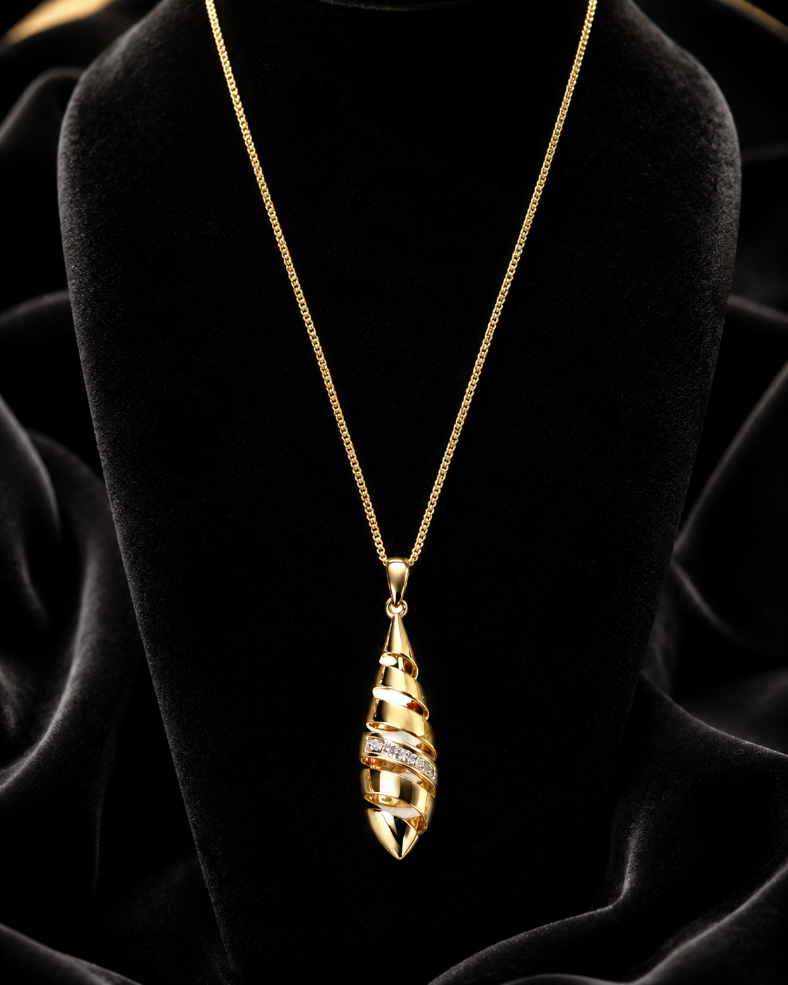 Spiral Drop Pendant with Diamond Detail in 9ct Yellow Gold 375 Hallmarked