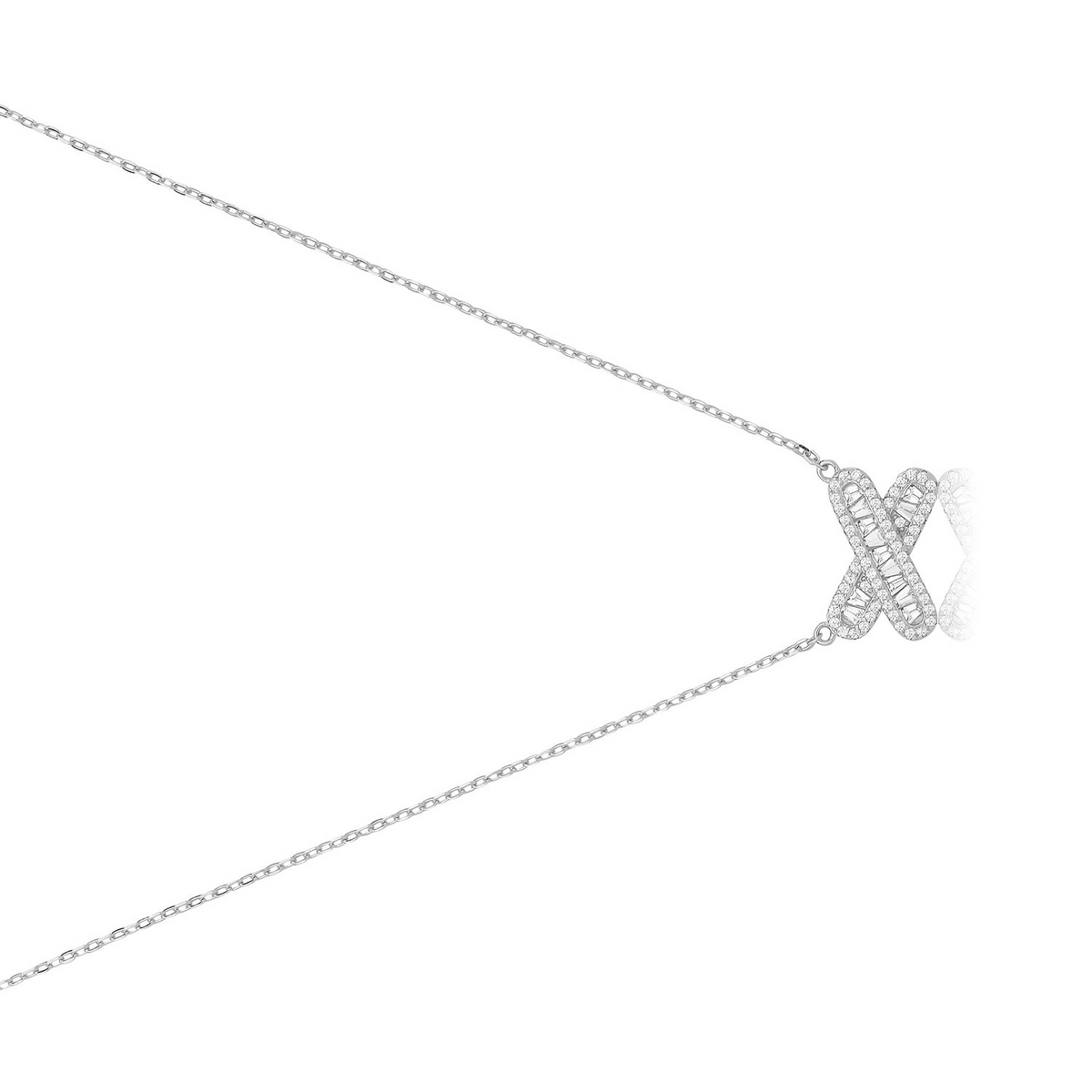 Ladies Baguette Infinity Necklace Sterling Silver 925 Hallmarked British Made