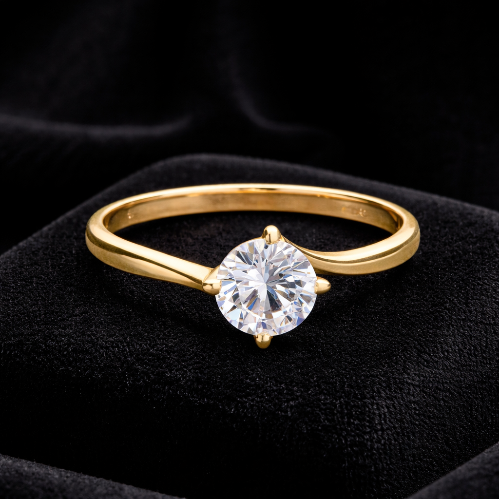Zircon Solitaire Ring 14ct Yellow Gold Plated Hallmarked British Made Size J - R
