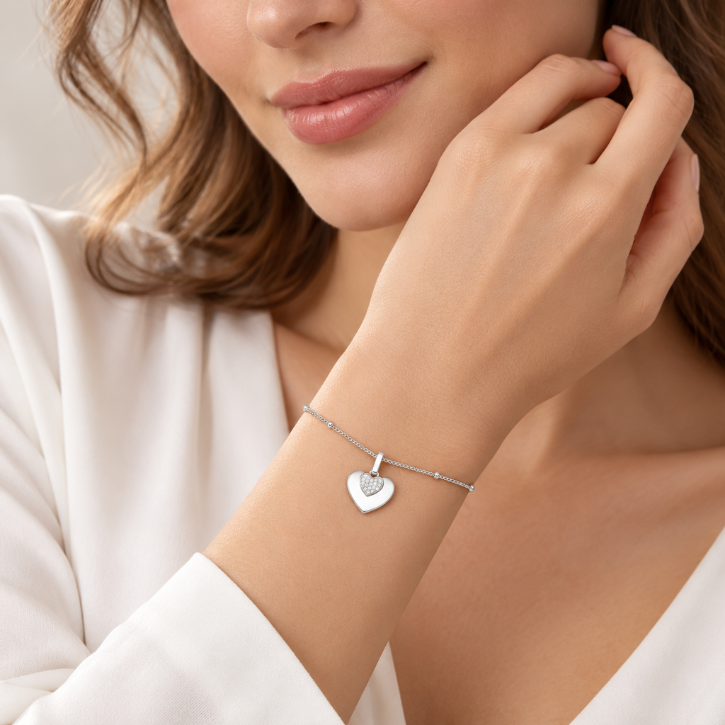 Ladies Heart Station Bracelet Sterling Silver 925 Hallmark Brand New Boxed