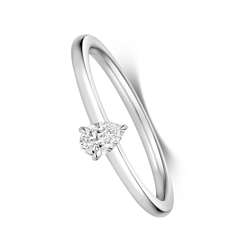 1 Natural Diamond Pear Cut Ring 18ct White Gold Hallmarked Sizes K - N