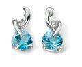 Blue Topaz and Diamond Stud Swirl Earrings 9k White Gold Hallmarked British Made