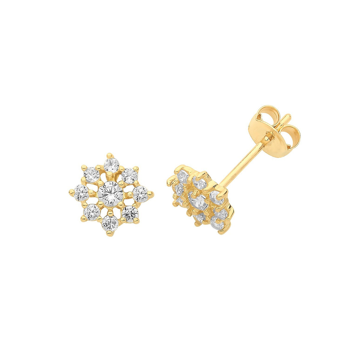 9 Stone Floral Stud Earrings 9ct Yellow Gold 375 Hallmarked Brand New Boxed
