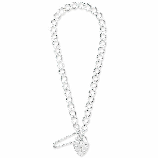 Heart Padlock Charm Bracelet Solid Sterling Silver 