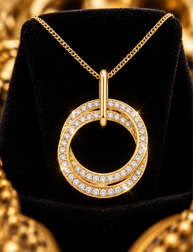 Eternity Pave Circle 9ct Yellow Gold Pendant 375 Hallmarked All Chain Lengths