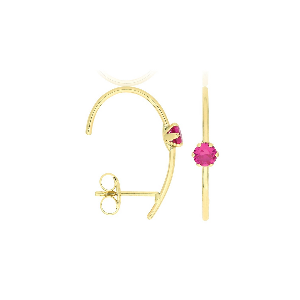 Natural Ruby Half Hoop Earrings 9ct Yellow Gold 375 Hallmarked Brand New