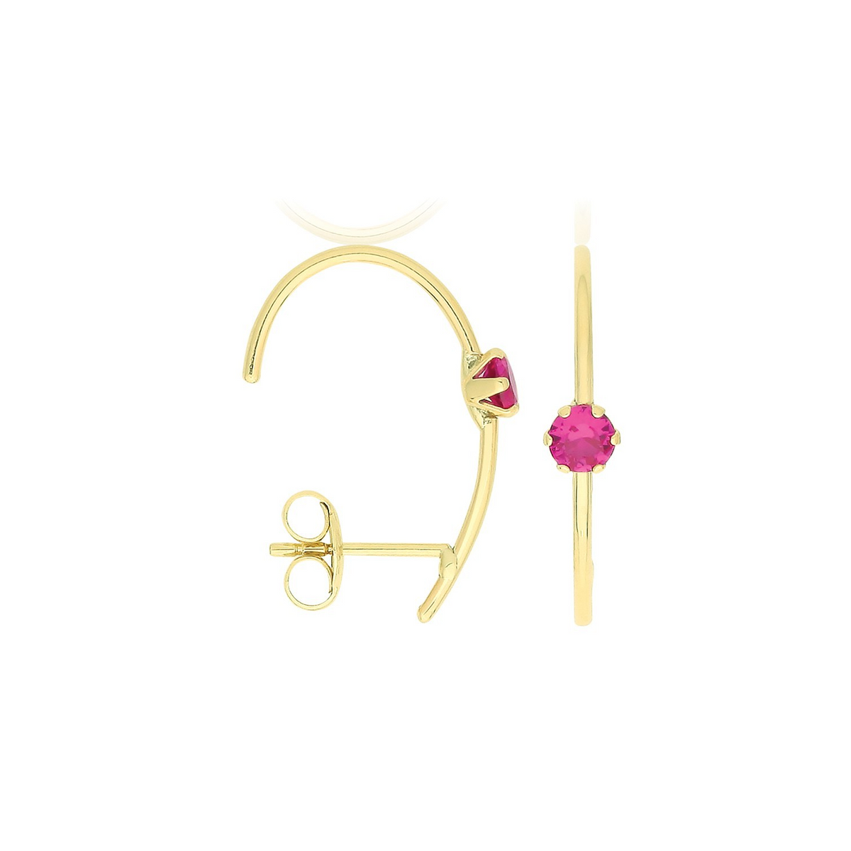 Natural Ruby Half Hoop Earrings 9ct Yellow Gold 375 Hallmarked Brand New