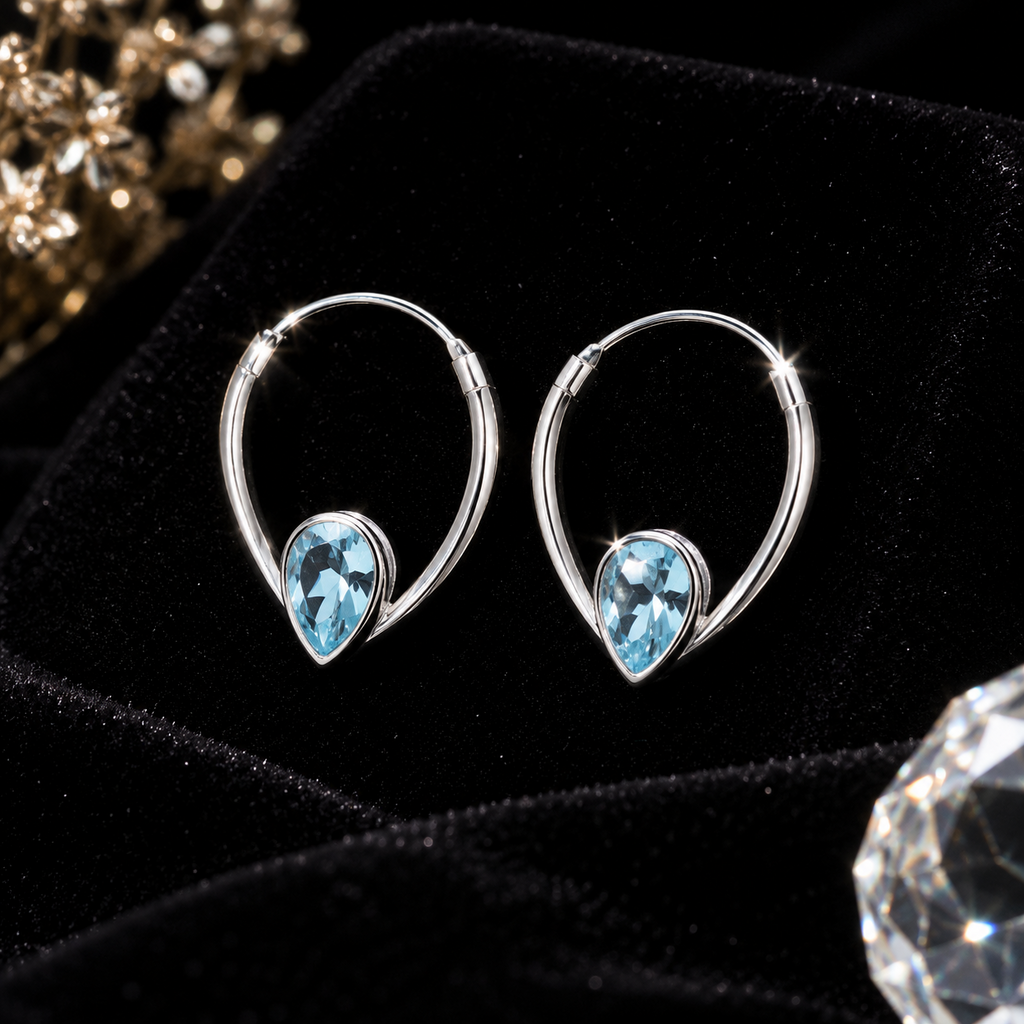 Teardrop Topaz Hoop Earrings Sterling Silver 925 Hallmarked Brand New Boxed