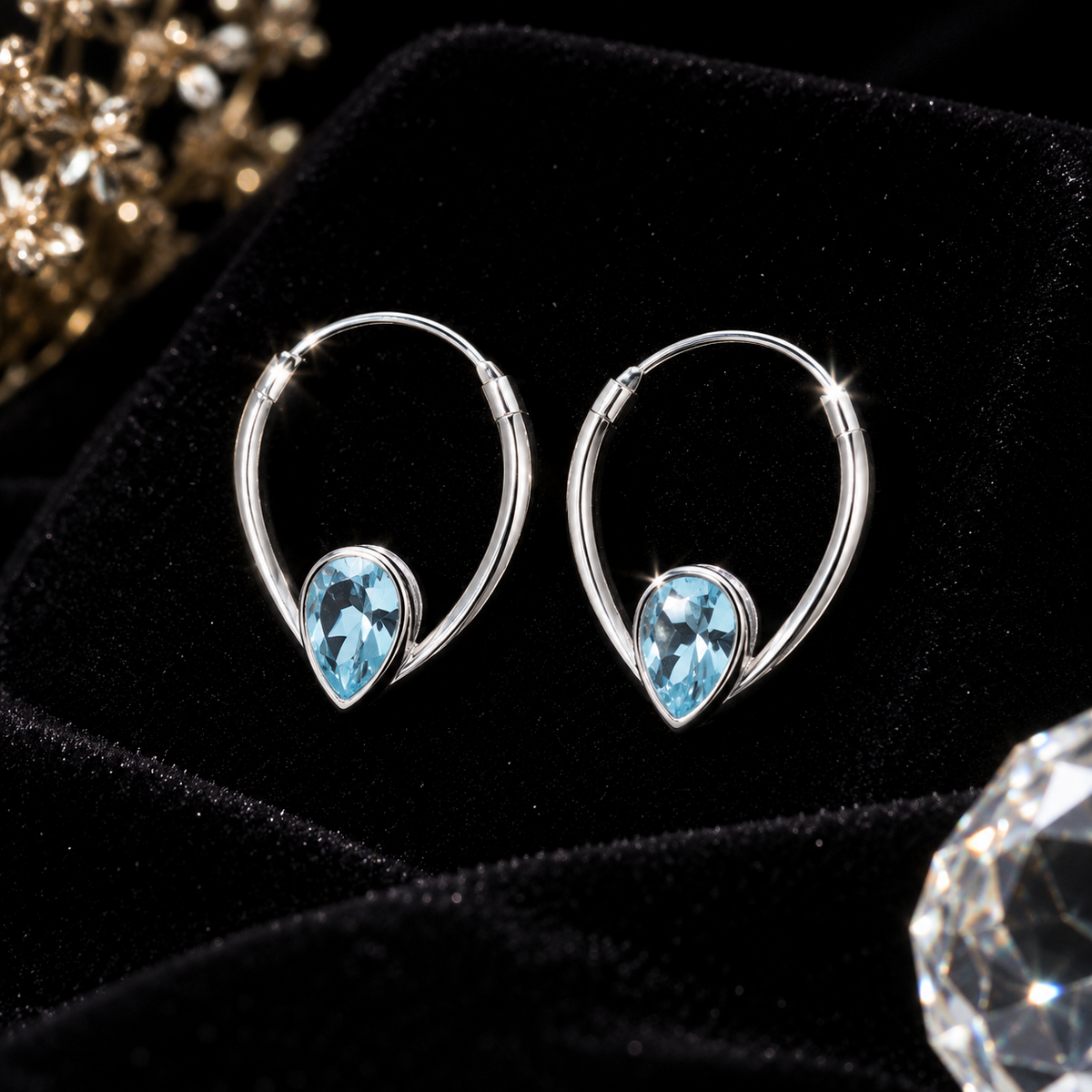 Teardrop Topaz Hoop Earrings Sterling Silver 925 Hallmarked Brand New Boxed