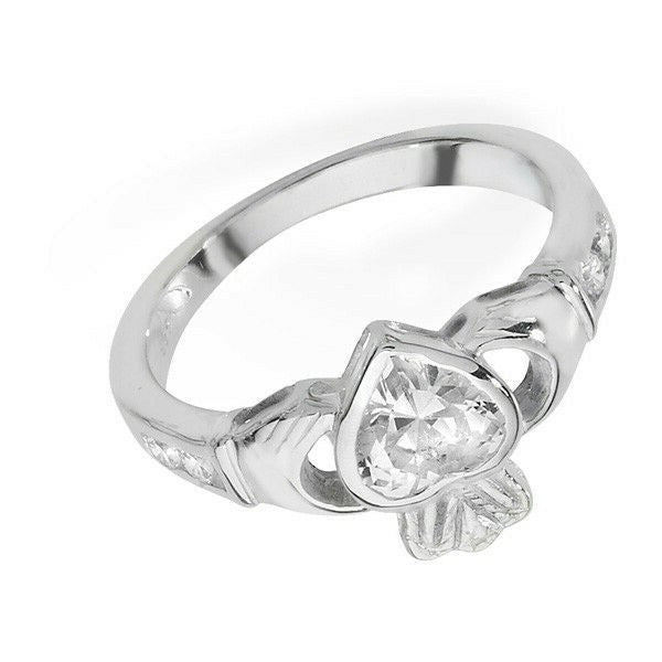 Sterling Silver Gemstone Ring Claddagh April Stone 925 Hallmarked Size J - R