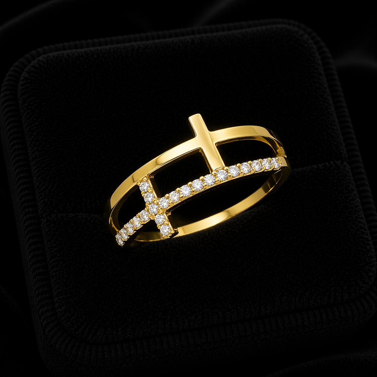 Double Cross Ring 9ct Yellow Gold Hallmarked Sizes K - Q British Made