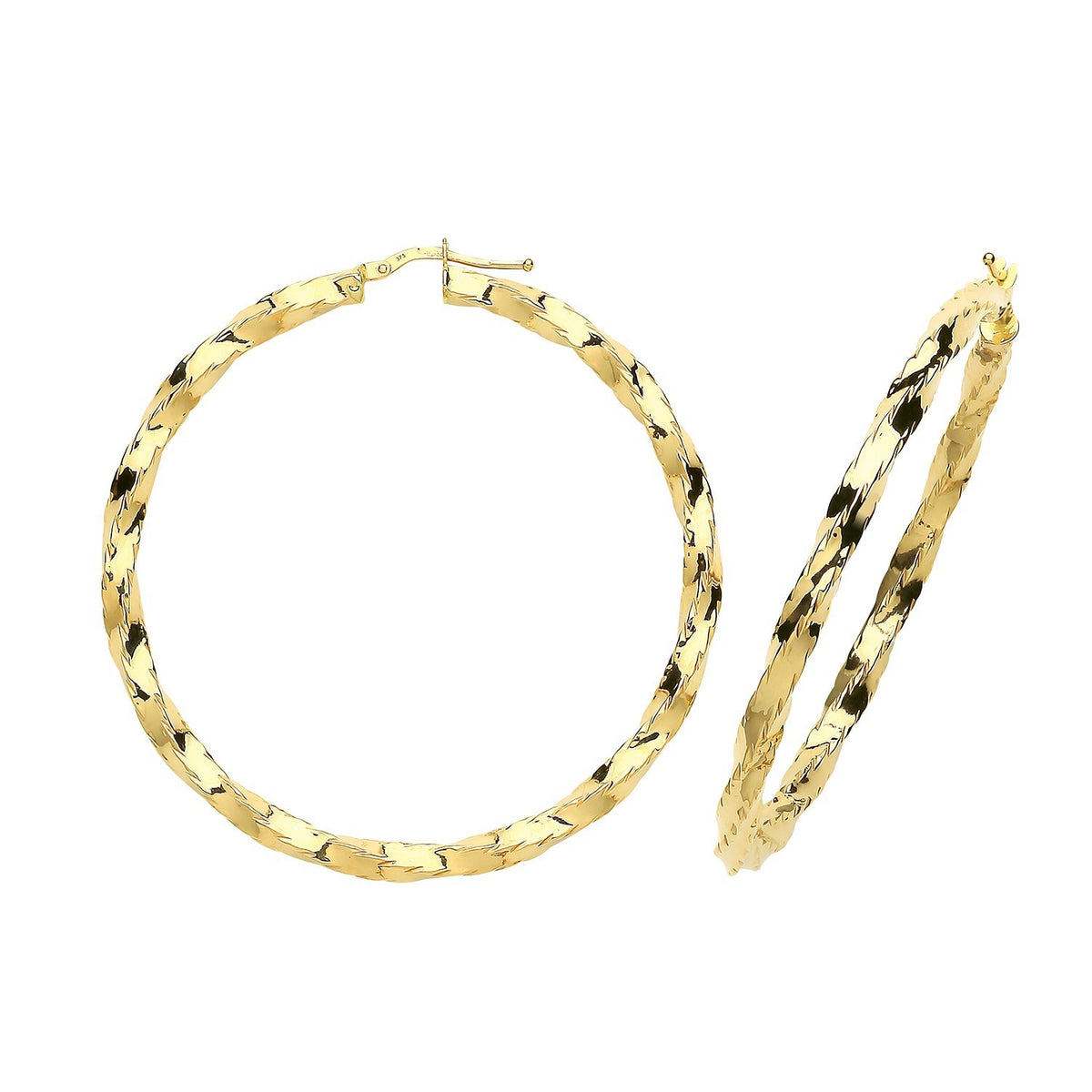 9ct Yellow Gold Statement Twist Hoop Earrings 375 Hallmarked 15mm-50mm Diameter