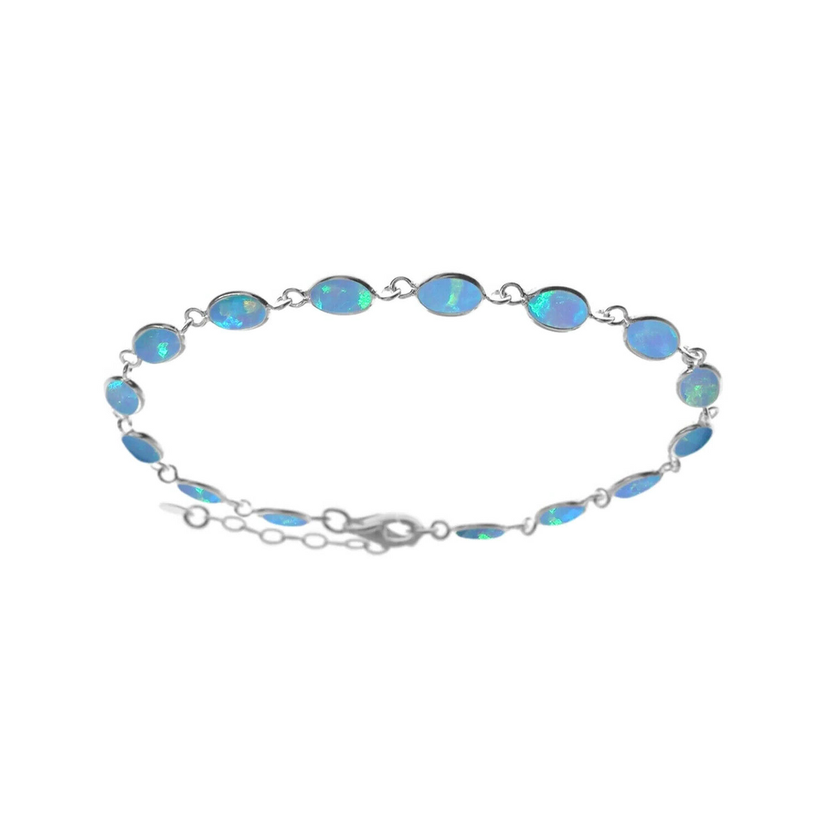 Oval Natural Blue Opal Bracelet Sterling Silver 925 Hallmarked Brand New Boxed