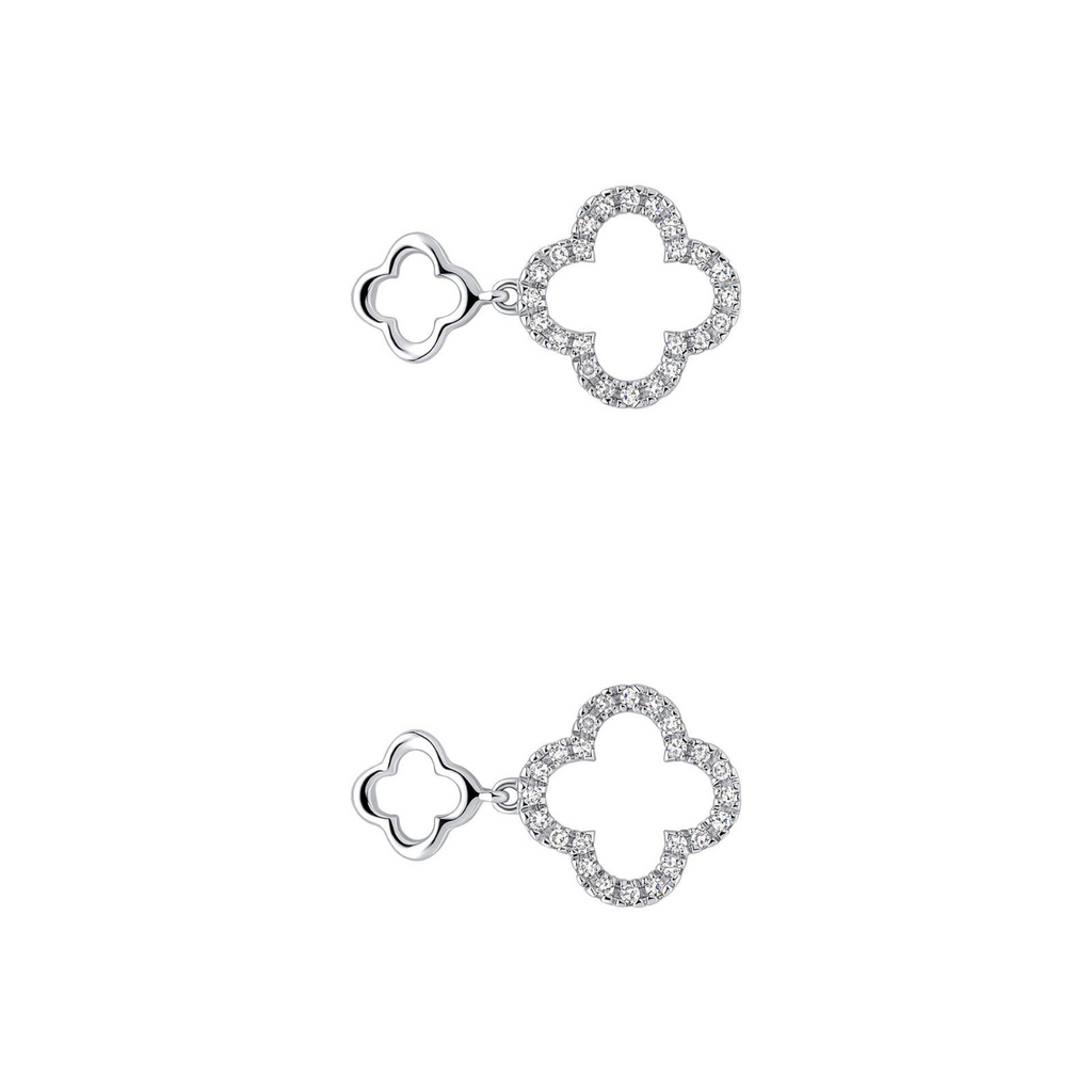 Diamond Quatrefoil Drop Earrings 9ct White Gold 375 Hallmarked British Made