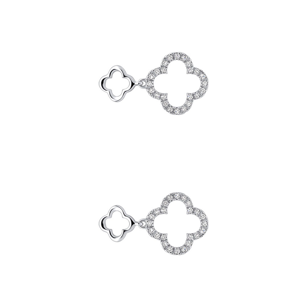 Diamond Quatrefoil Drop Earrings 9ct White Gold 375 Hallmarked British Made