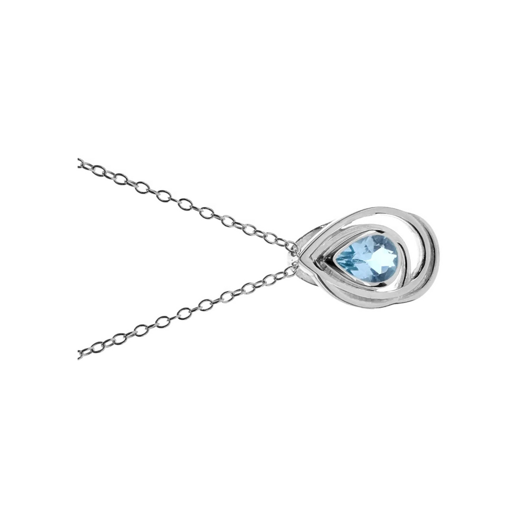 Teardrop Blue Topaz Necklace Solid Sterling Silver 925 Hallmarked British Made