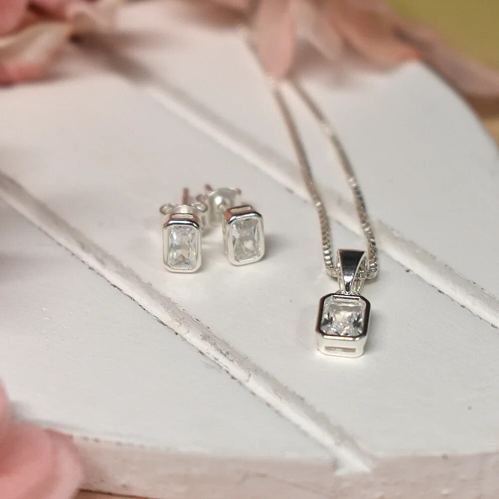 Flush Baguette Pendant Sterling Silver Hallmarked All Chain Lengths Brand New