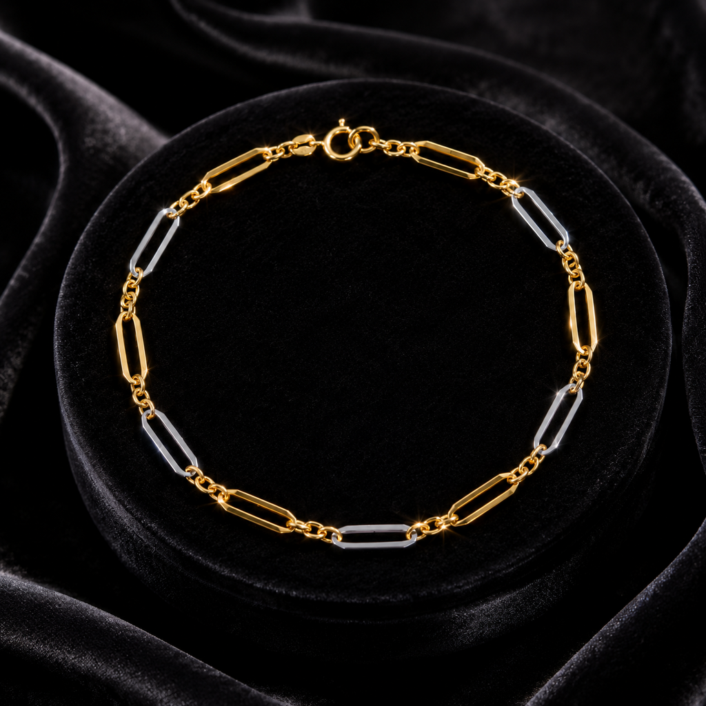 Mixed Length Bracelet In 9ct Mixed Gold 375 Hallmarked British Made Brand New