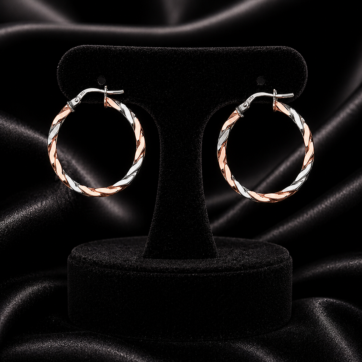 9ct White/Rose Gold Ribboned Hoop Earrings 375 Hallmarked 8mm - 30mm Diameter