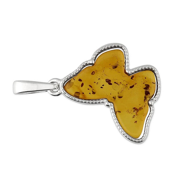 Butterfly Cognac Amber Pendant Sterling Silver 925 Hallmarked All Chain Lengths