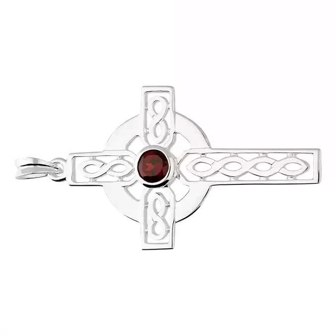 Celtic Garnet Cross Sterling Silver 925 Hallmark British Made All Chain Lengths