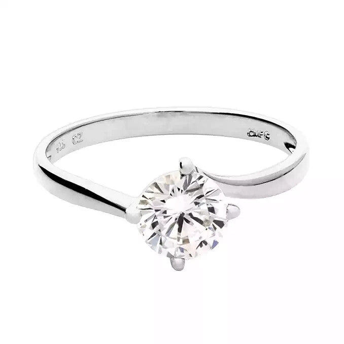 Platinum Solitaire Ring Sterling Silver 925 Hallmarked British Made Size J - S