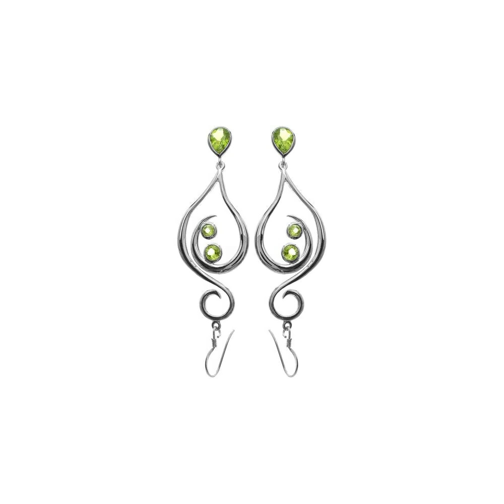 Natural Peridot Large Swirl Earrings Sterling Silver 925 Hallmarked British Made
