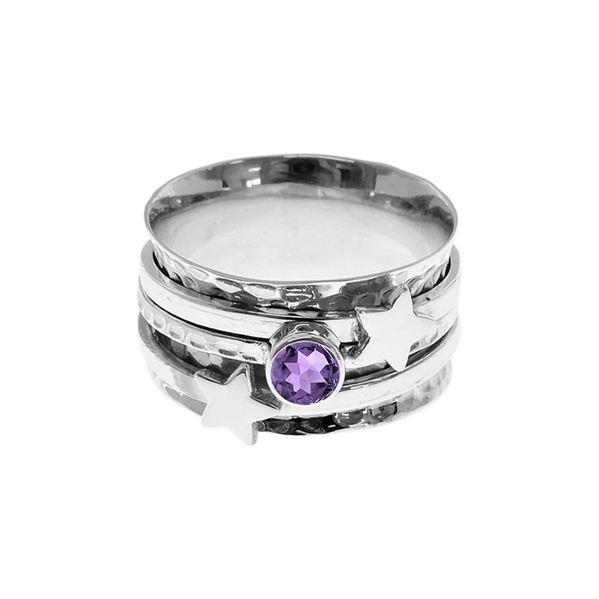 Amethyst Star Spinner Ring Sterling Silver 925 Hallmarked Size M - S