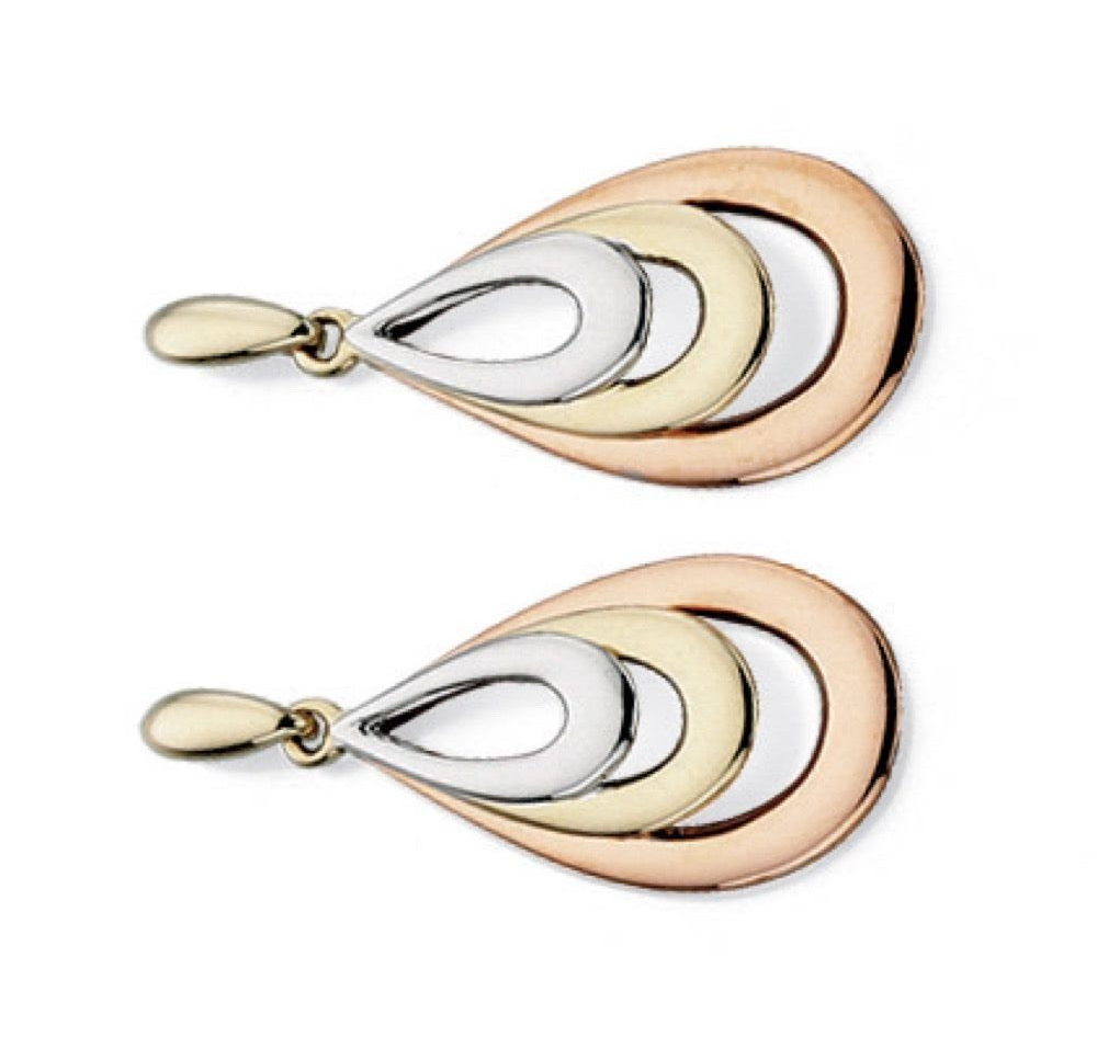 Teardrop Earrings 9ct Multi Tone Gold 375 Hallmarked British Made Brand New