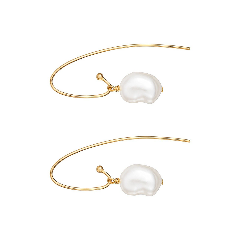 Hook Freshwater Pearl Drop Earrings 9ct Yellow Gold Plated Hallmarked Brand New