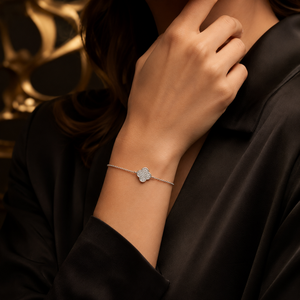 Pavé Quatrefoil Bracelet Sterling Silver 925 Hallmarked Brand New Boxed