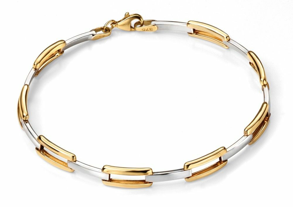 9ct Yellow and White Gold Oval Rectangle Link Bracelet (19.7cm) 375 Hallmarked