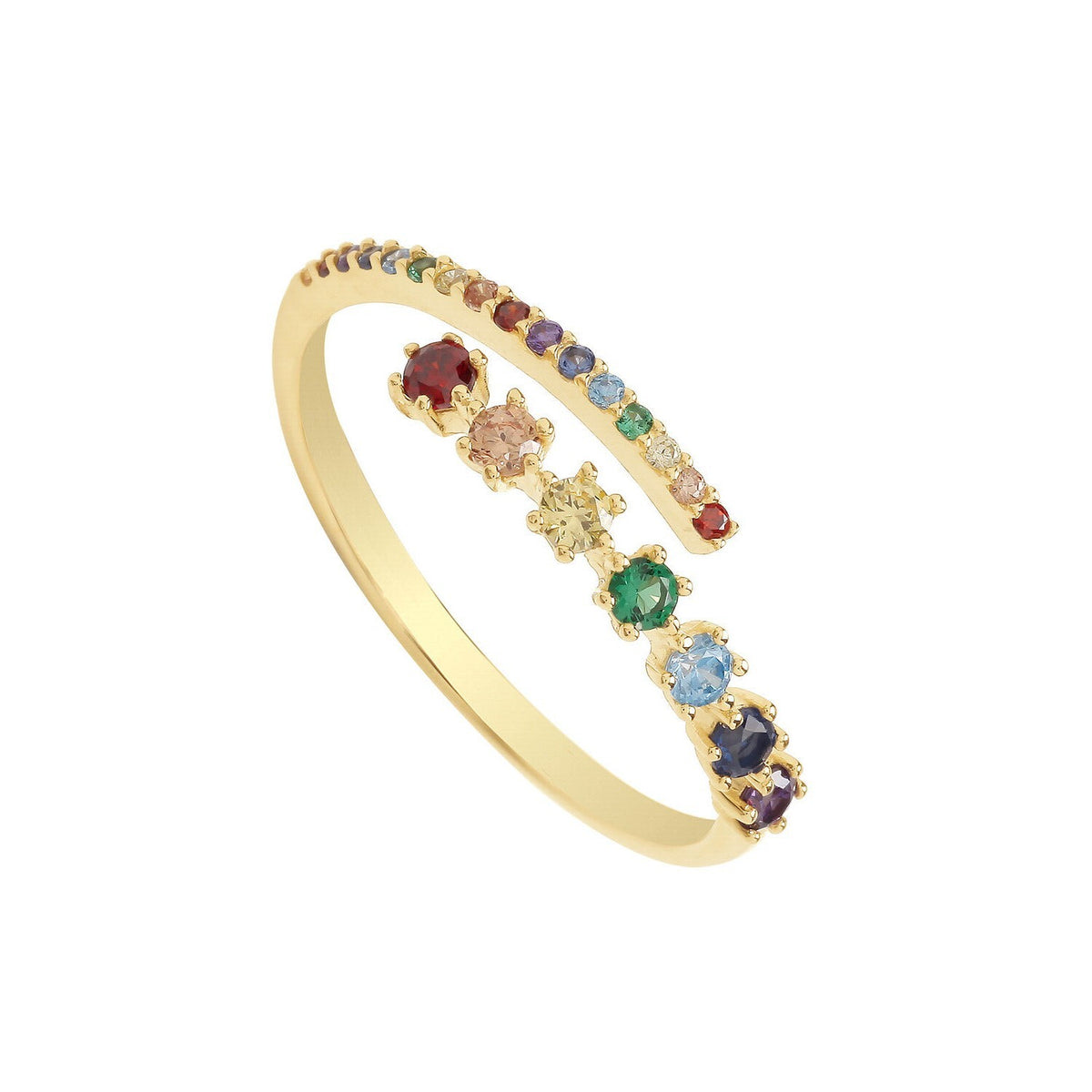 Rainbow Wrap Ring 9ct Yellow Gold Channel Set Hallmarked Sizes J-S British Made