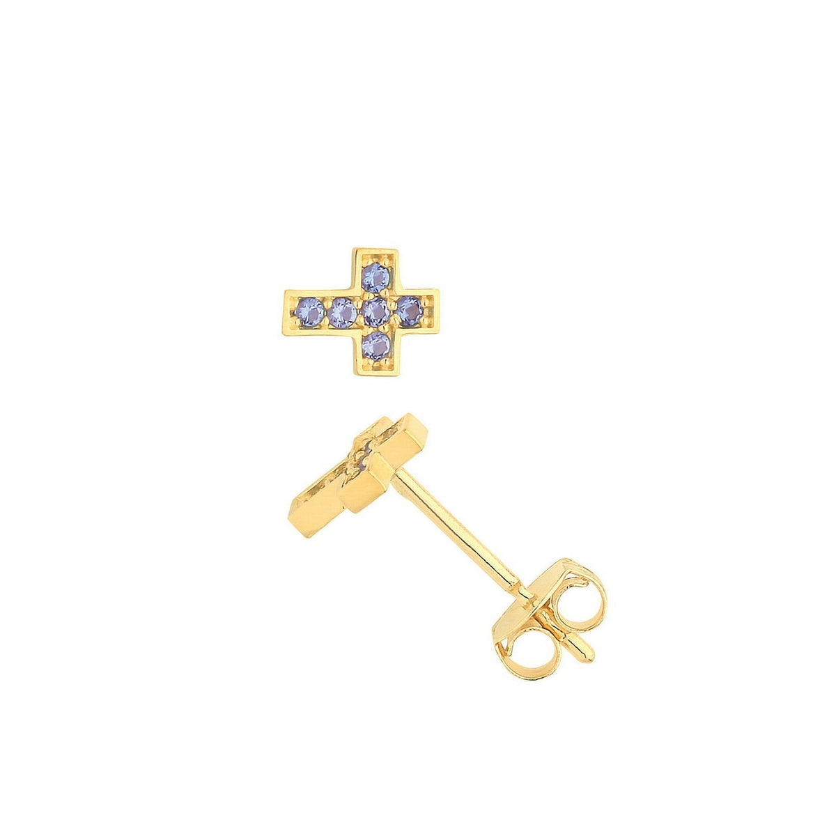 Yellow Gold Sapphire Earrings Cross Stud Natural Stone 375 9 Carat New Boxed