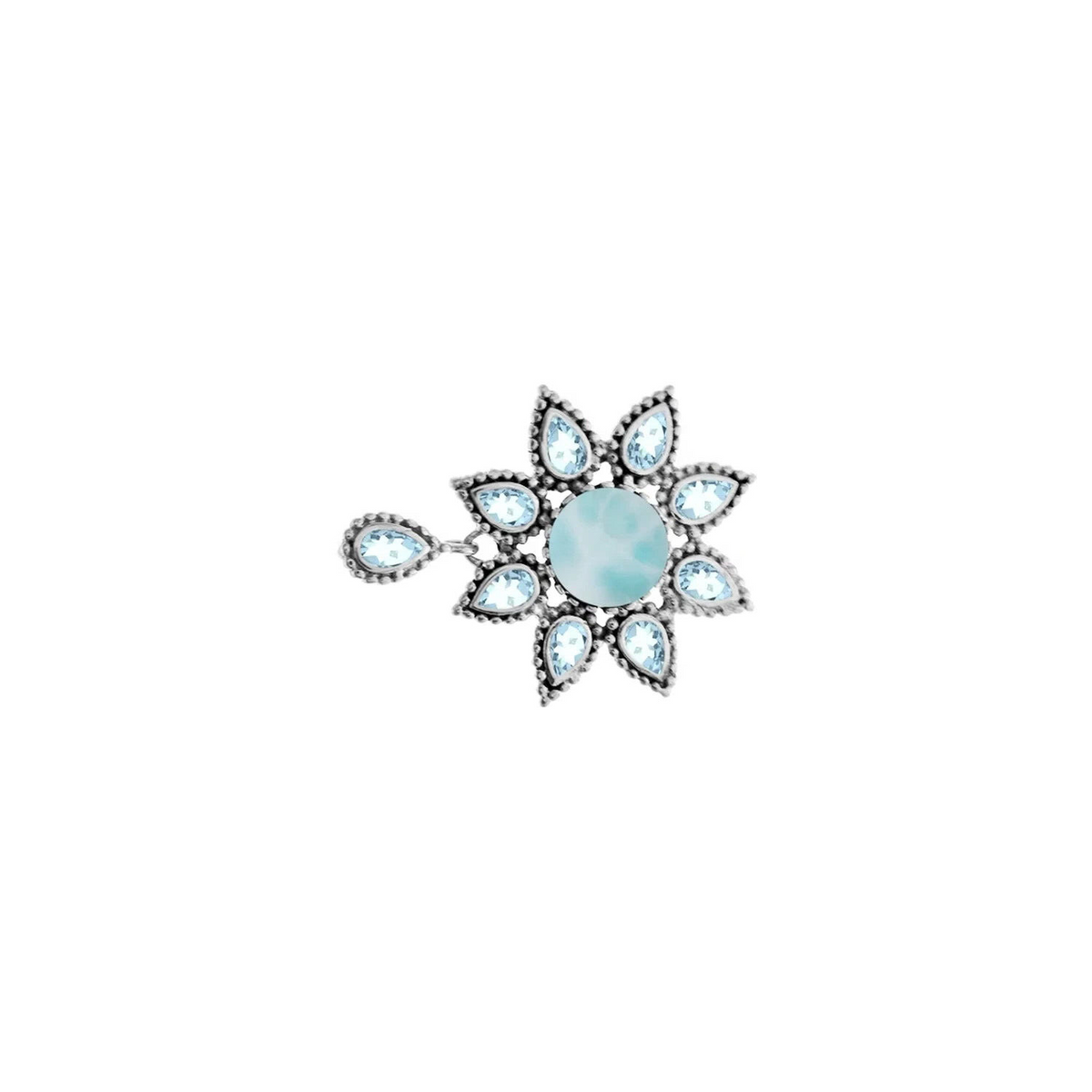 Floral Blue Topaz Pendant Sterling Silver 925 Hallmarked All Chain Lengths