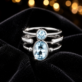 Blue Topaz Triple Band Ring Sterling Silver 925 Hallmark British Made Size L - S