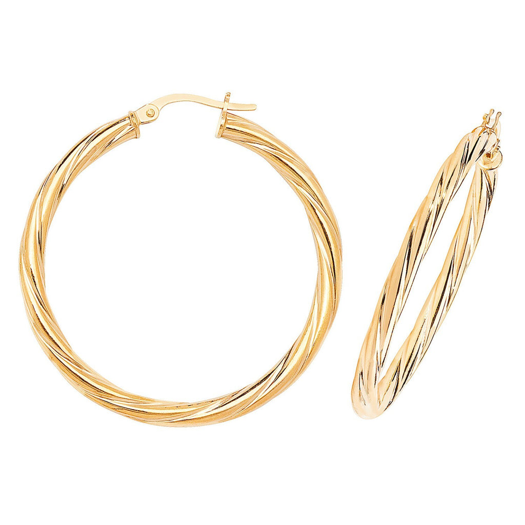 9ct Yellow Gold Twist Hoop Earrings 375 Hallmarked 30mm - 60mm Diameter