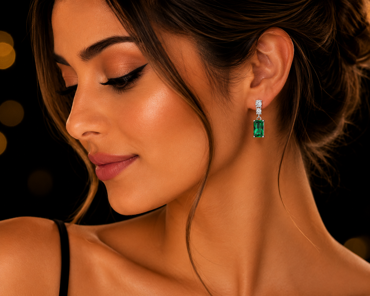 Natural Emerald Drop Earrings Sterling Silver 925 Hallmarked British Made