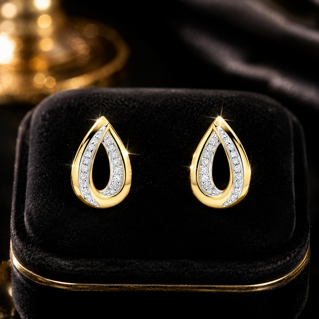 Teardrop Diamond Stud Earrings 9ct Yellow Gold 375 Hallmarked British Made