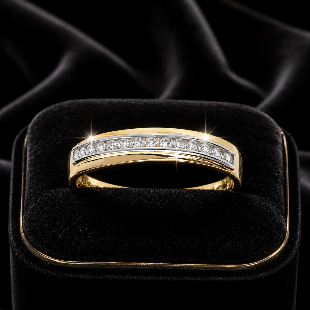 Channel Set Band Ring 9ct 2 Tone Gold 375 Hallmarked Sizes J - S British Made