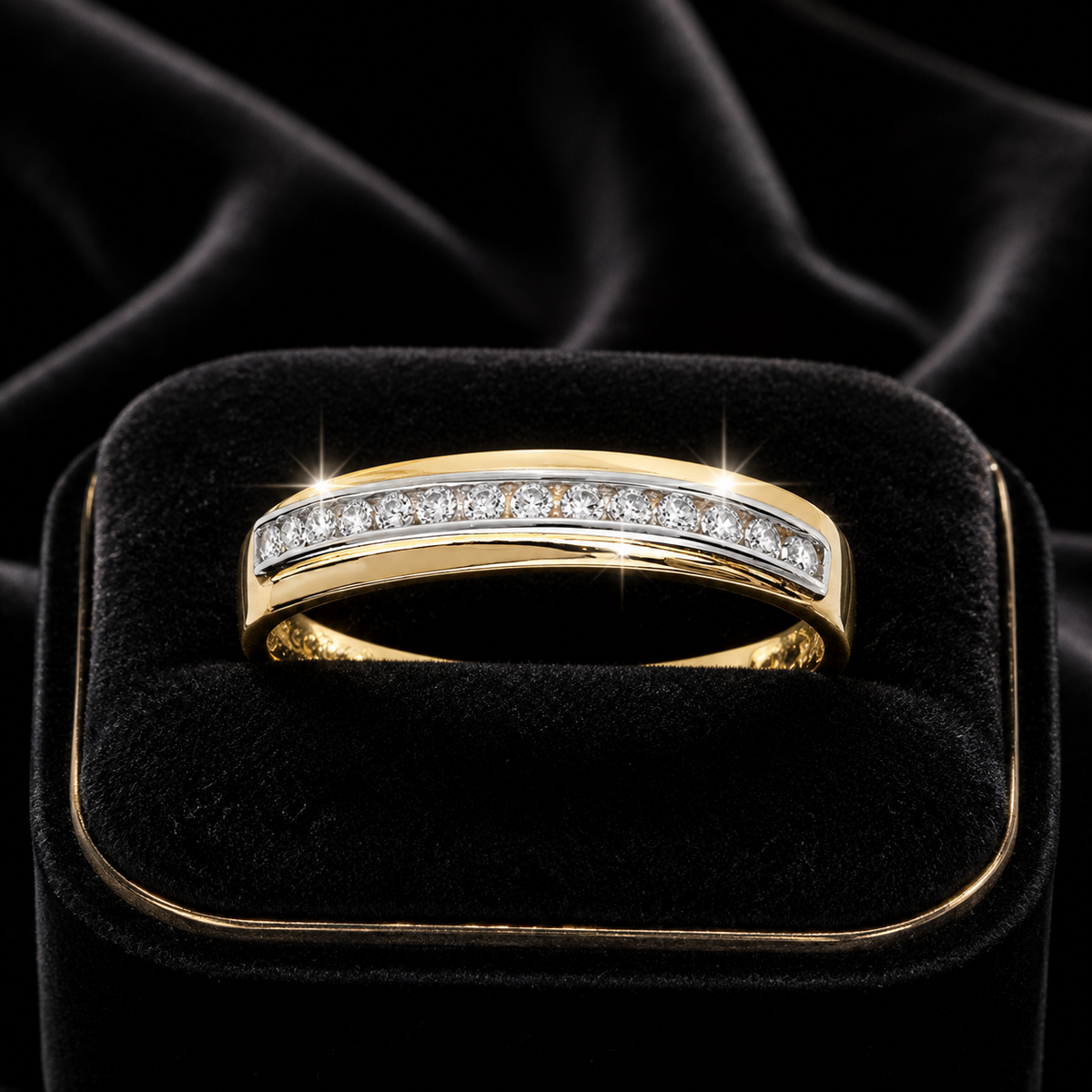 Channel Set Band Ring 9ct 2 Tone Gold 375 Hallmarked Sizes J - S British Made