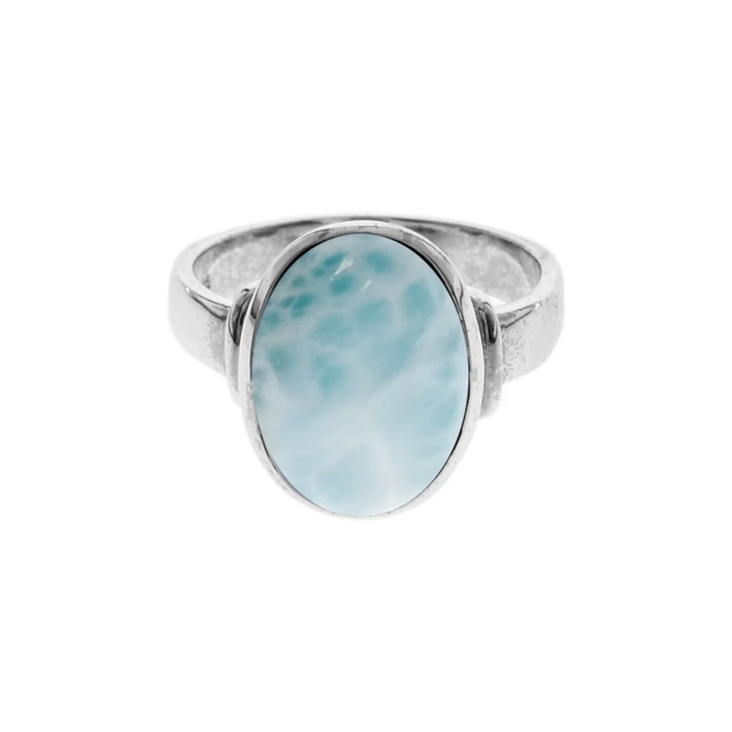 Flush Oval Larimar Ring Sterling Silver 925 Hallmarked British Made Size K - T