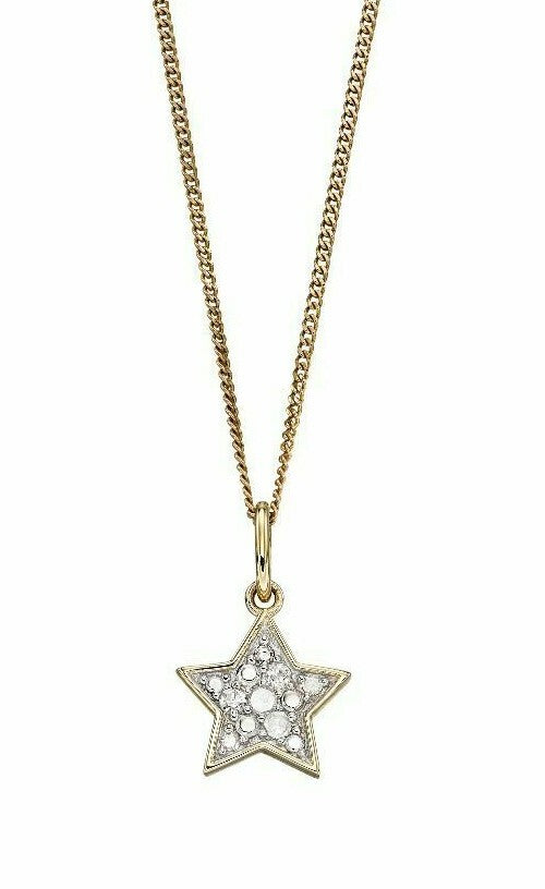 Star Diamond Pendant 9ct Yellow Gold 375 Hallmarked British Made Brand New