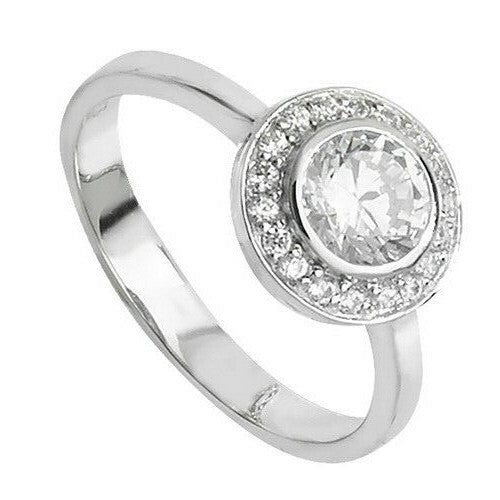 Sterling Silver Halo Ring Engagement Gemstone 925 Hallmarked Size K - T