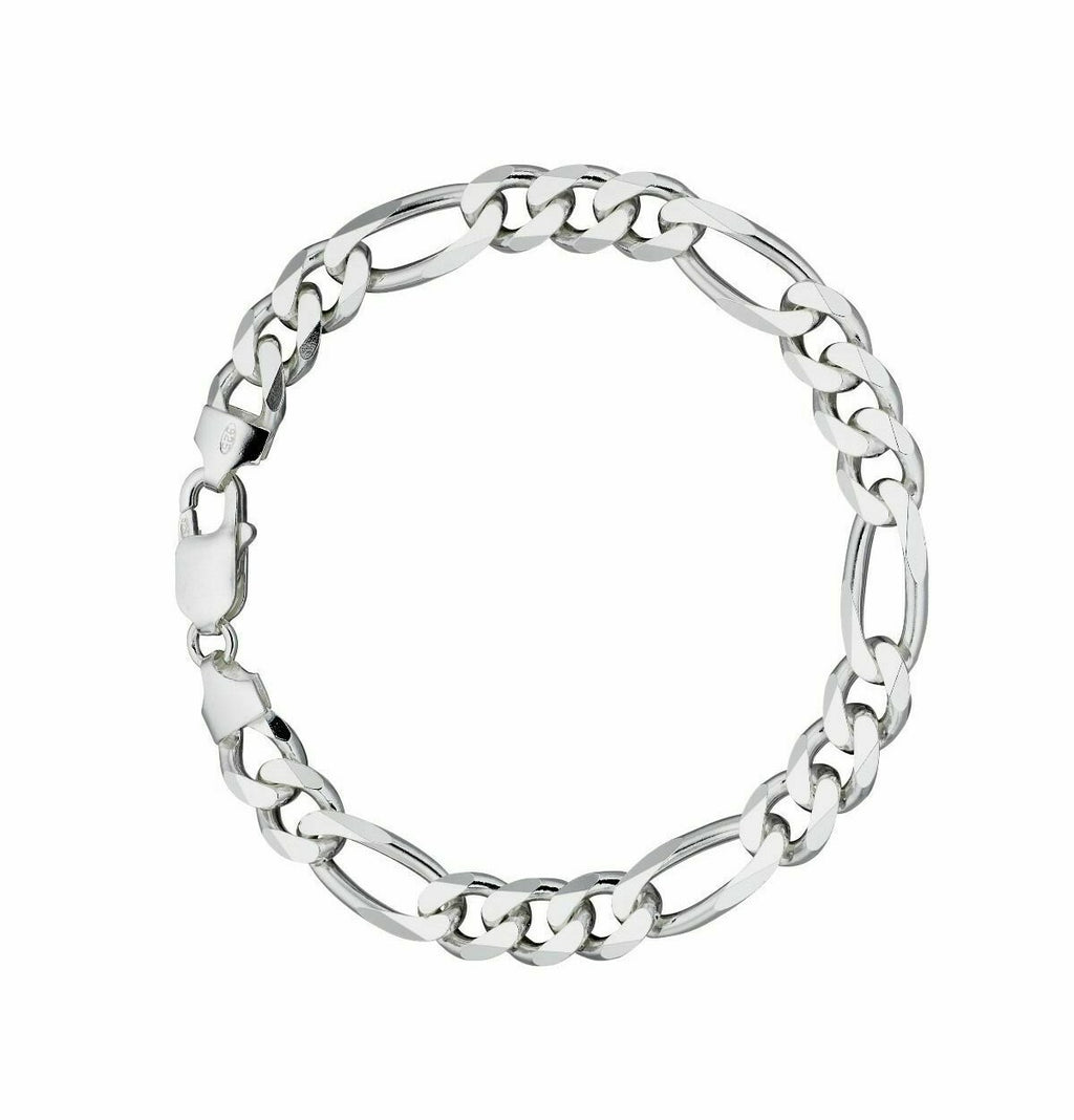 Gents Heavyweight Figaro Bracelet Solid Sterling Silver 925 Hallmarked 22cm