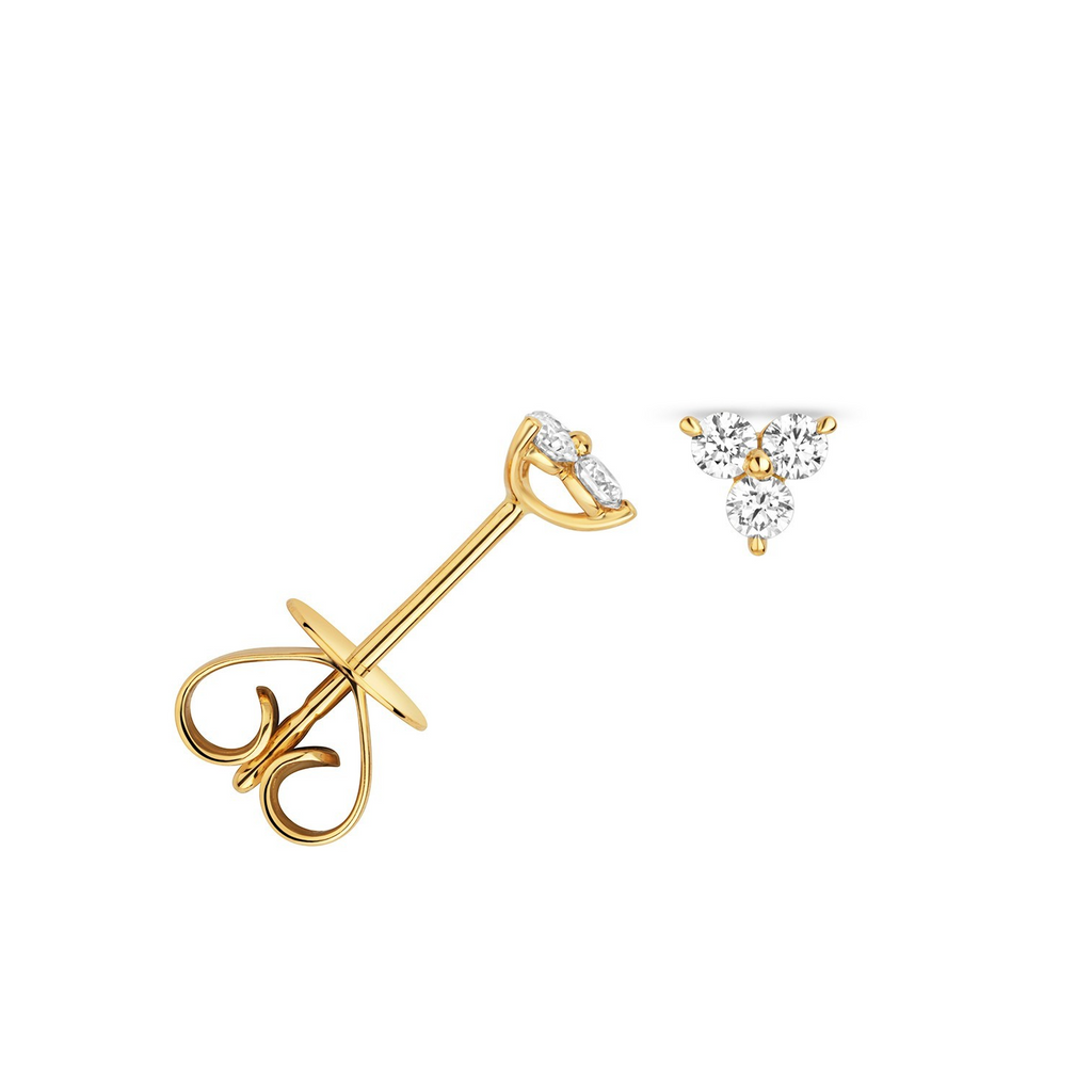 3 Natural Diamond Stud Earrings 18ct Yellow Gold Hallmarked British Made