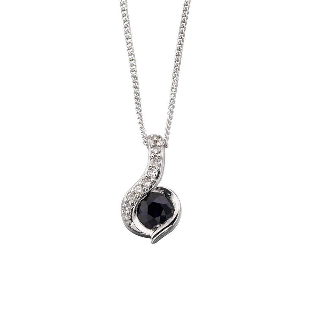 Swirl Sapphire & Diamond Pendant 9ct White Gold 375 Hallmarked British Made