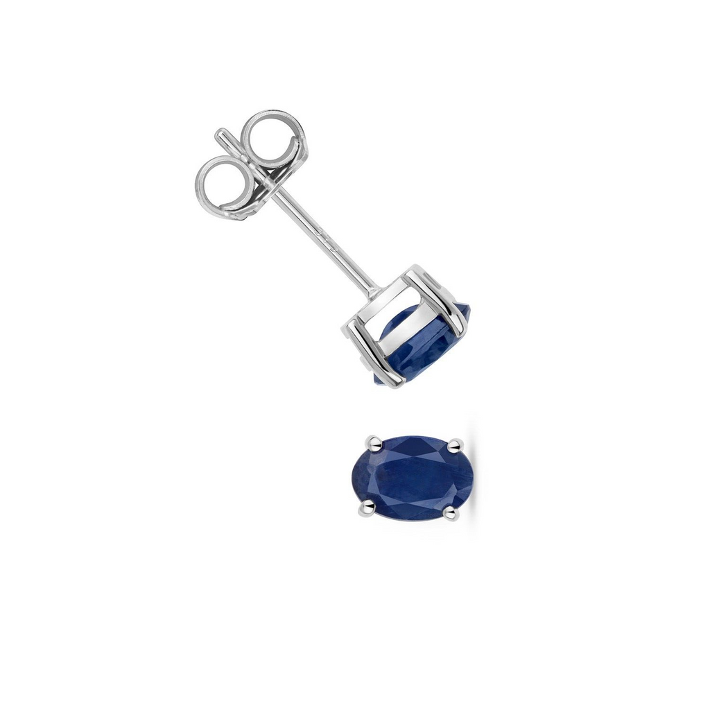 Oval Sapphire Earrings 9ct White Gold 375 Hallmarked New Boxed British Made
