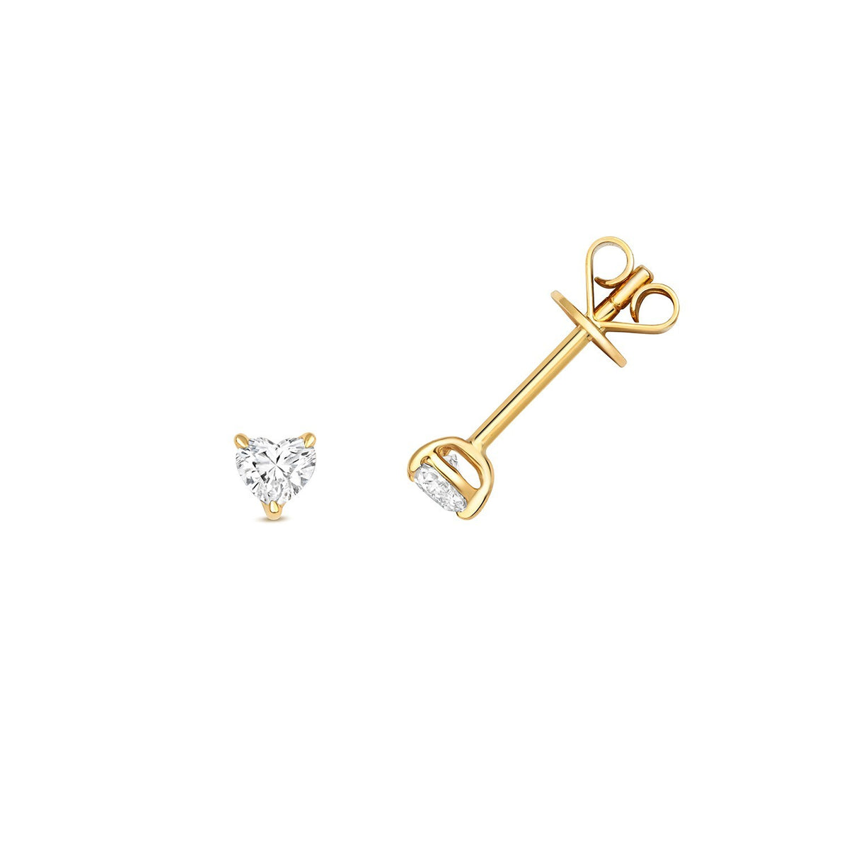 1 Natural Diamond Heart Stud Earrings 18ct Yellow Gold Hallmarked British Made