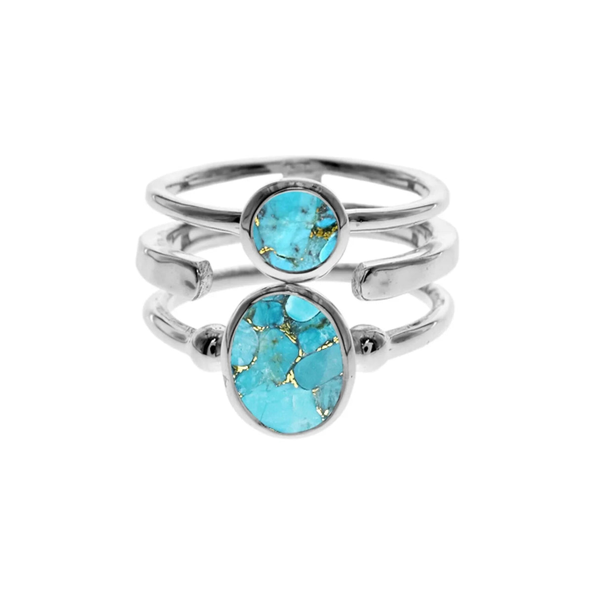 Triple Band Turquoise Ring Sterling Silver 925 Hallmark British Made Size K - T